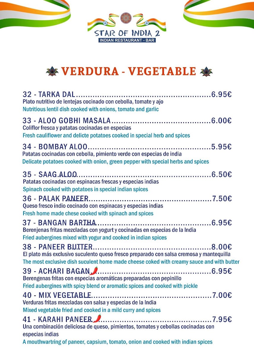 Menu Restaurante Star Of India 2-5