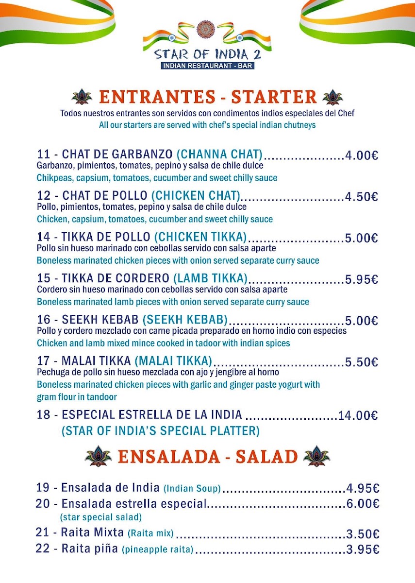 Menu Restaurante Star Of India 2-6