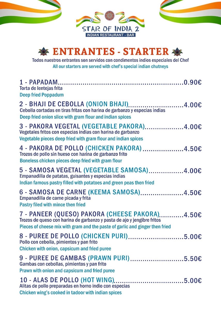 Menu Restaurante Star Of India 2-8